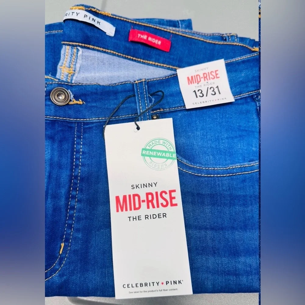 Celebrity Pink Women’s Infinite Stretch Mid Rise Skinny Blue Lagoon Jeans, NWT - Picture 4 of 11